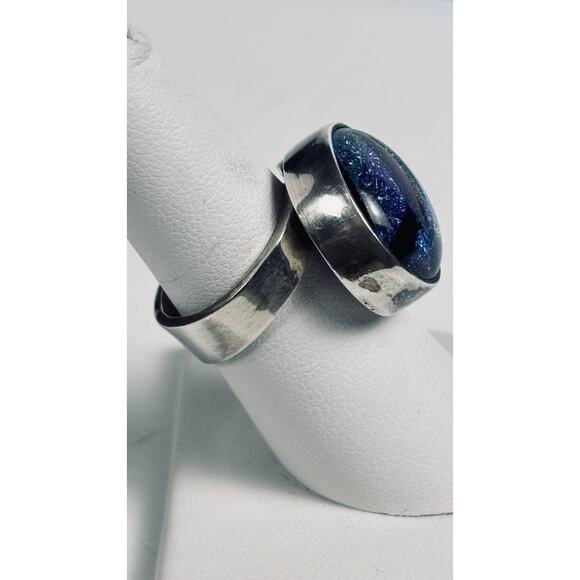 925 Sterling Silver Vintage Dichroic Glass Modernist Ring Size 7.25 / 13.4 Grams - Picture 4 of 9